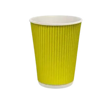 300 мл. стакан двошаровий гофрований жовтий (20 шт/уп) КР-80